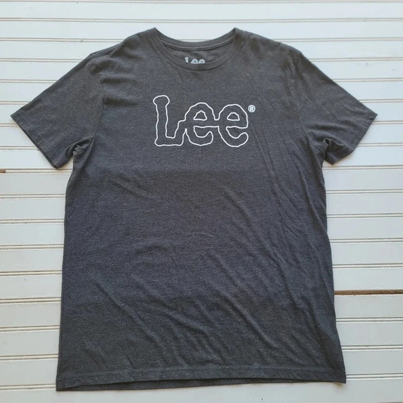 Lee Shirt Men's Large Grey White Logo Print Short Sleeve Crew Neck Cotton Blend - Picture 1 of 7
